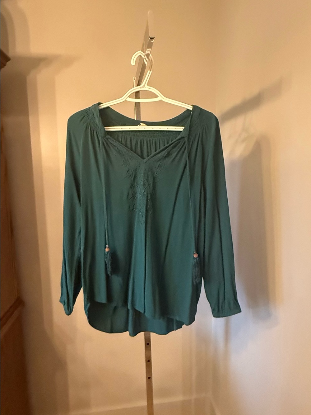 Relaxed Teal Tie-Front Peasant Tunic